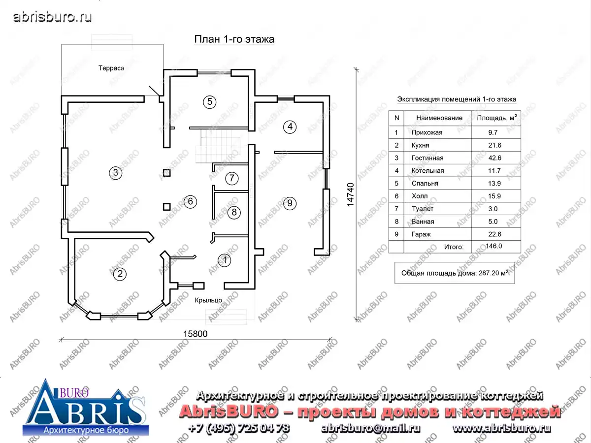 План 1-го этажа коттеджа