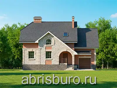 Проект двухэтажного мансардного коттеджа K2624-254 с террасой, гаражом, камином, большим холлом с бильярдной и 4 спальнями