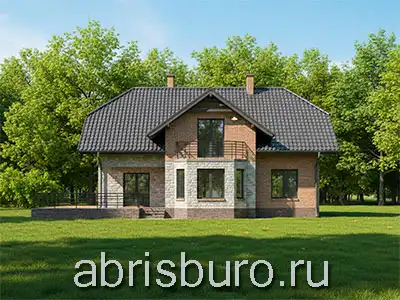 Проект коттеджа K2626-265 с вторым мансардным этажом, эркером, террасой, балконом и каминной