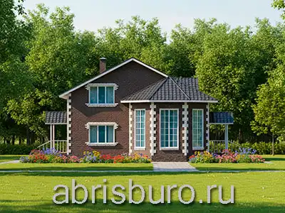 Проект K2627-275 двухэтажного мансардного дома с подвалом, эркером, верандой, камином, гаражом