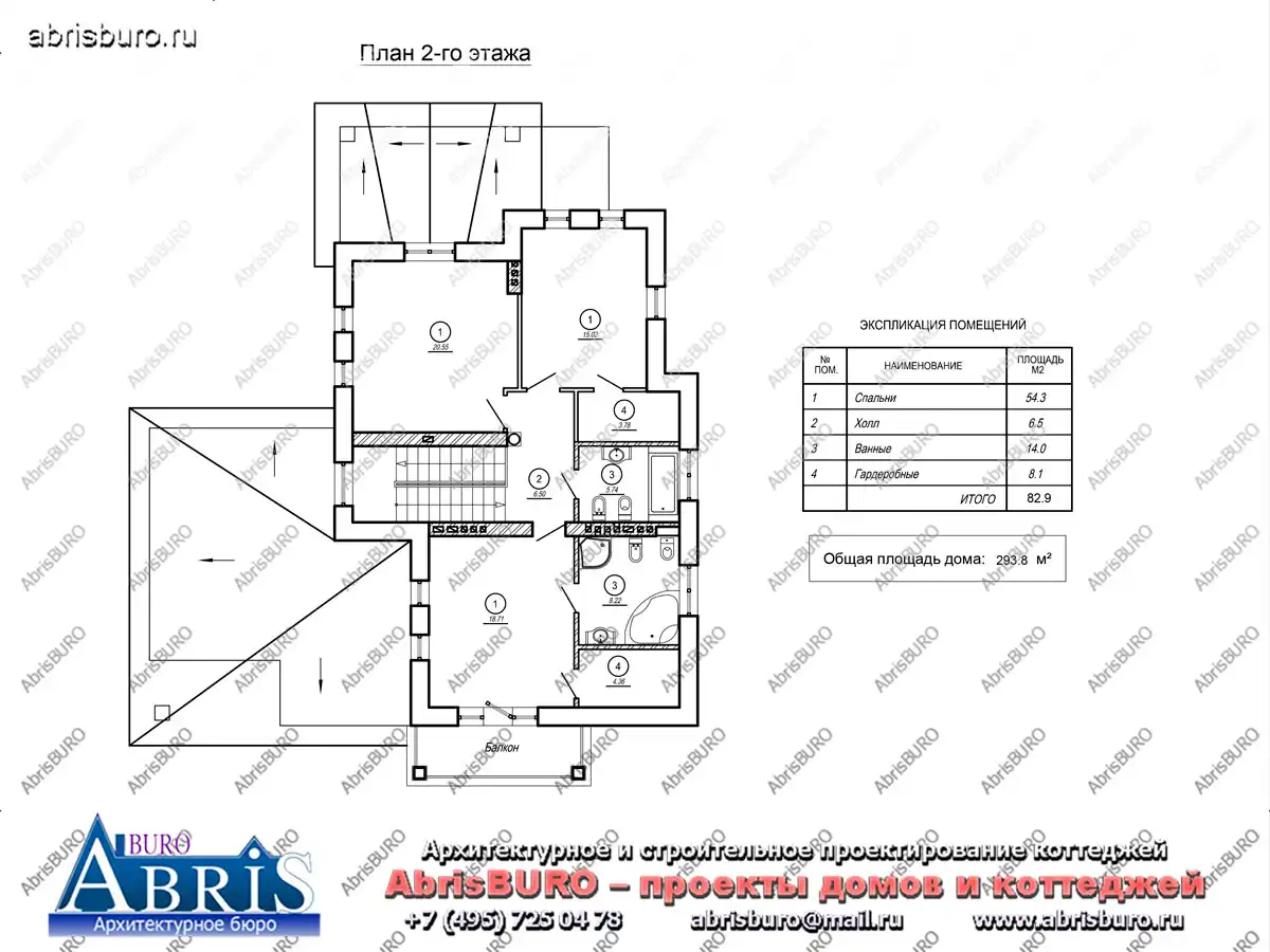 План 2-го этажа коттеджа