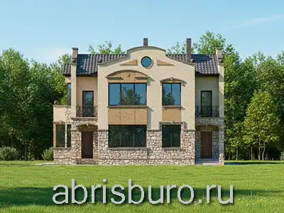 Проект двухэтажного дома в стиле модерн K2633-253 с камином, террасой и двумя балконами