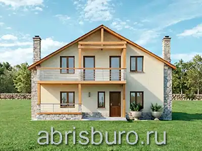 Проект двухэтажного мансардного коттеджа в стиле шале K2634-280 с камином, террасой и двумя балконами