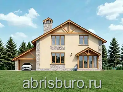 K2635-252 Проект двухэтажного мансардного коттеджа с гаражом, верандой, террасой, балконом и 3 спальнями