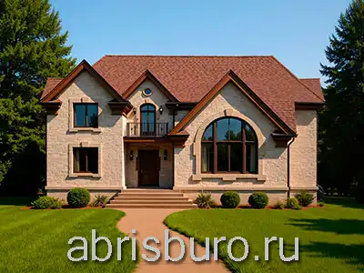 K2637-269 Проект двухэтажного мансардного коттеджа с террасой, балконом, камином, вторым светом и эркером