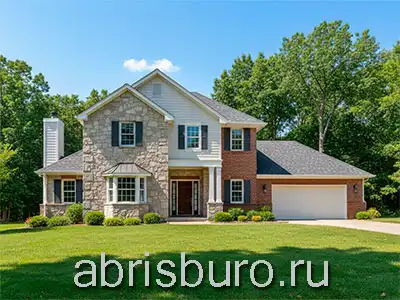 K2639-253 Проект двухэтажного дома с гаражом, террасой, камином и двумя эркерами в американском стиле