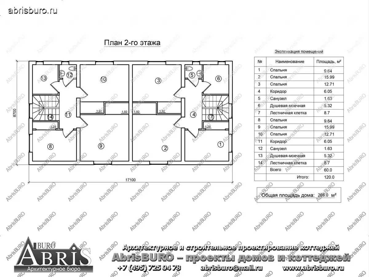 План 2-го этажа коттеджа
