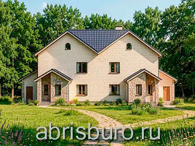 K2641-266 Проект двухэтажного блокированного дома - дуплекса на две семьи