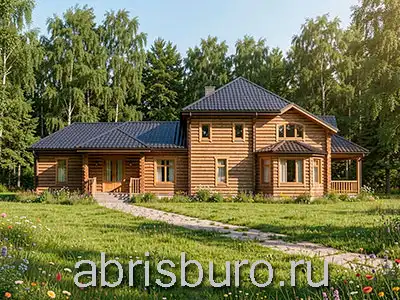 K2648-280: Проект деревянного дома с террасой, вторым светом и пристроенной баней