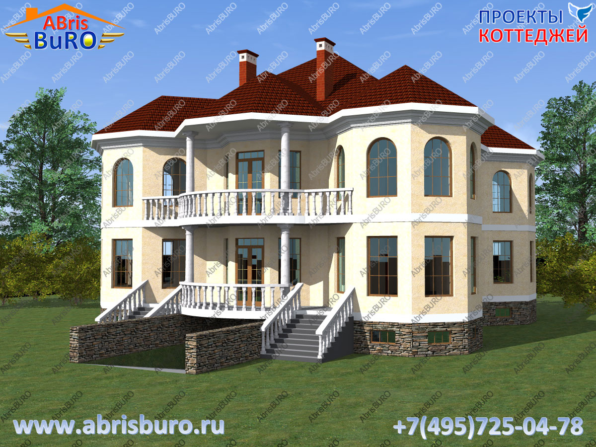Проект коттеджа с башнями и подвалом K3062-592 www.abrisburo.ru