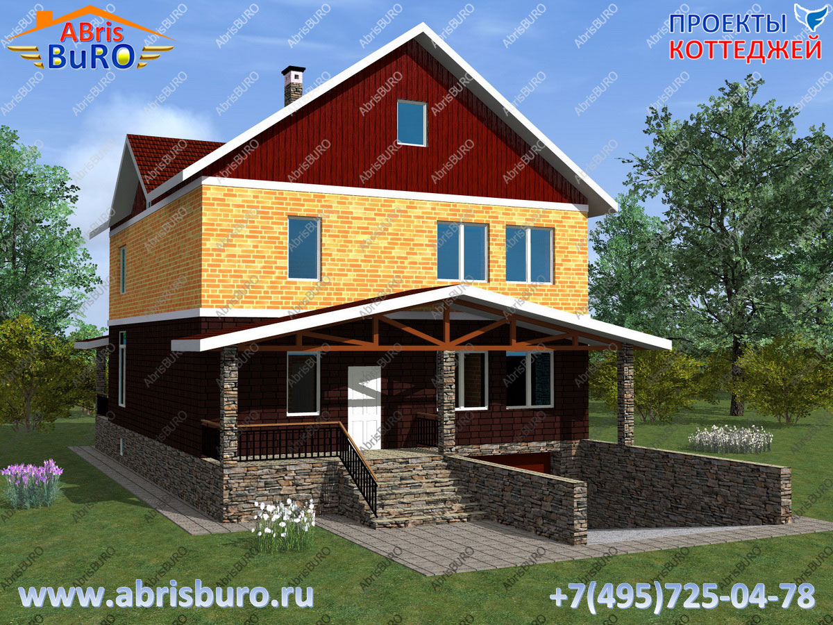 Проект дома с подвалом, гаражом и террасой K3074-304 www.abrisburo.ru