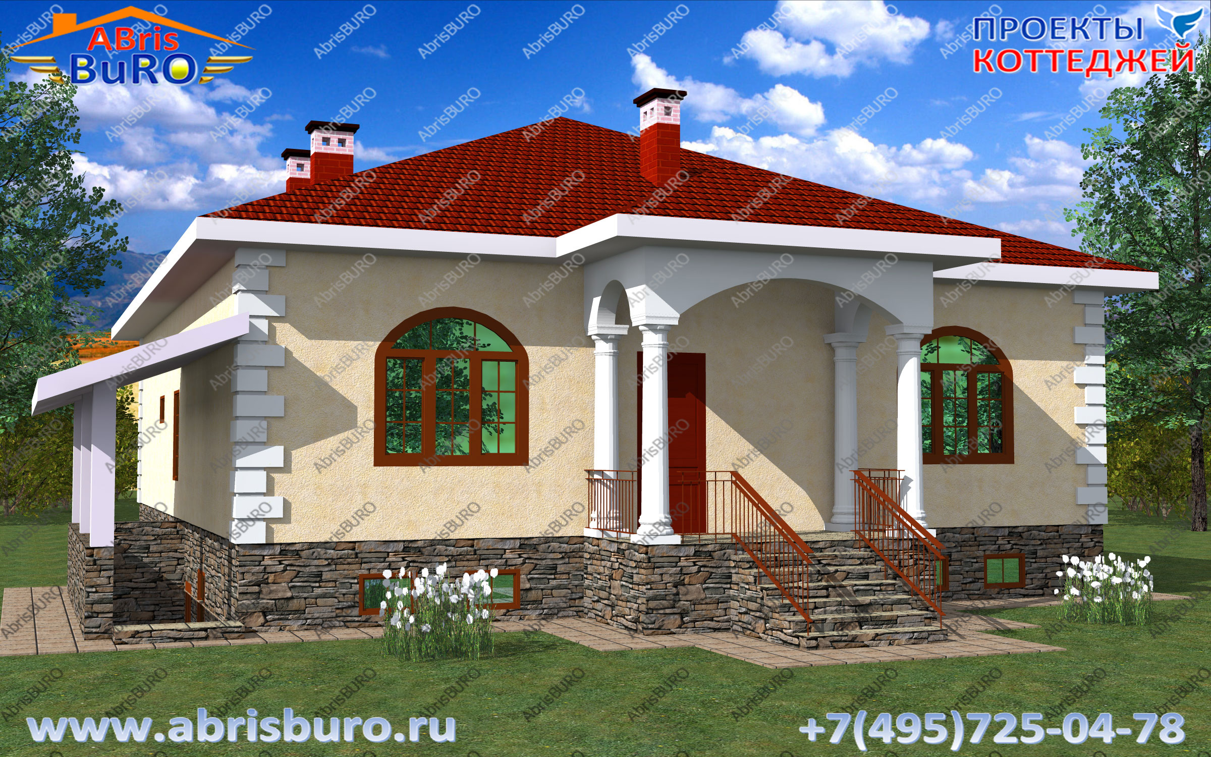 K3087-309 Проект одноэтажного дома с цокольным этажом www.abrisburo.ru
