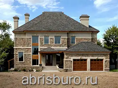 K3100-433 Проект двухэтажного дома в классическом стиле с цокольным этажом, бильярдной, сауной, террасой, кухней, столовой, гостиной, 3 спальнями и пристроенным гаражом