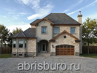 K3102-402 Проект двухэтажного дома в классическом стиле с цокольным этажом, бильярдной, сауной, бассейном, каминной, 3 спальнями, кабинетом и гаражом на две машины общей площадью 402,28 м2 и габаритными размерами 16,66 х 15,51 метров