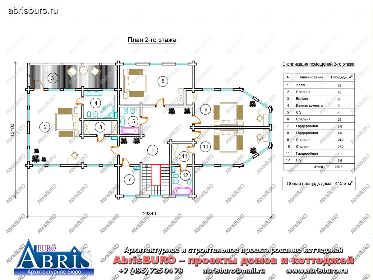 План 2-го этажа коттеджа