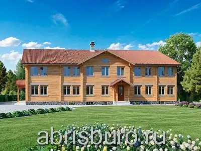 Проект большого двухэтажного деревянного дома K3119-414 с террасой, балконом и 5 спальнями