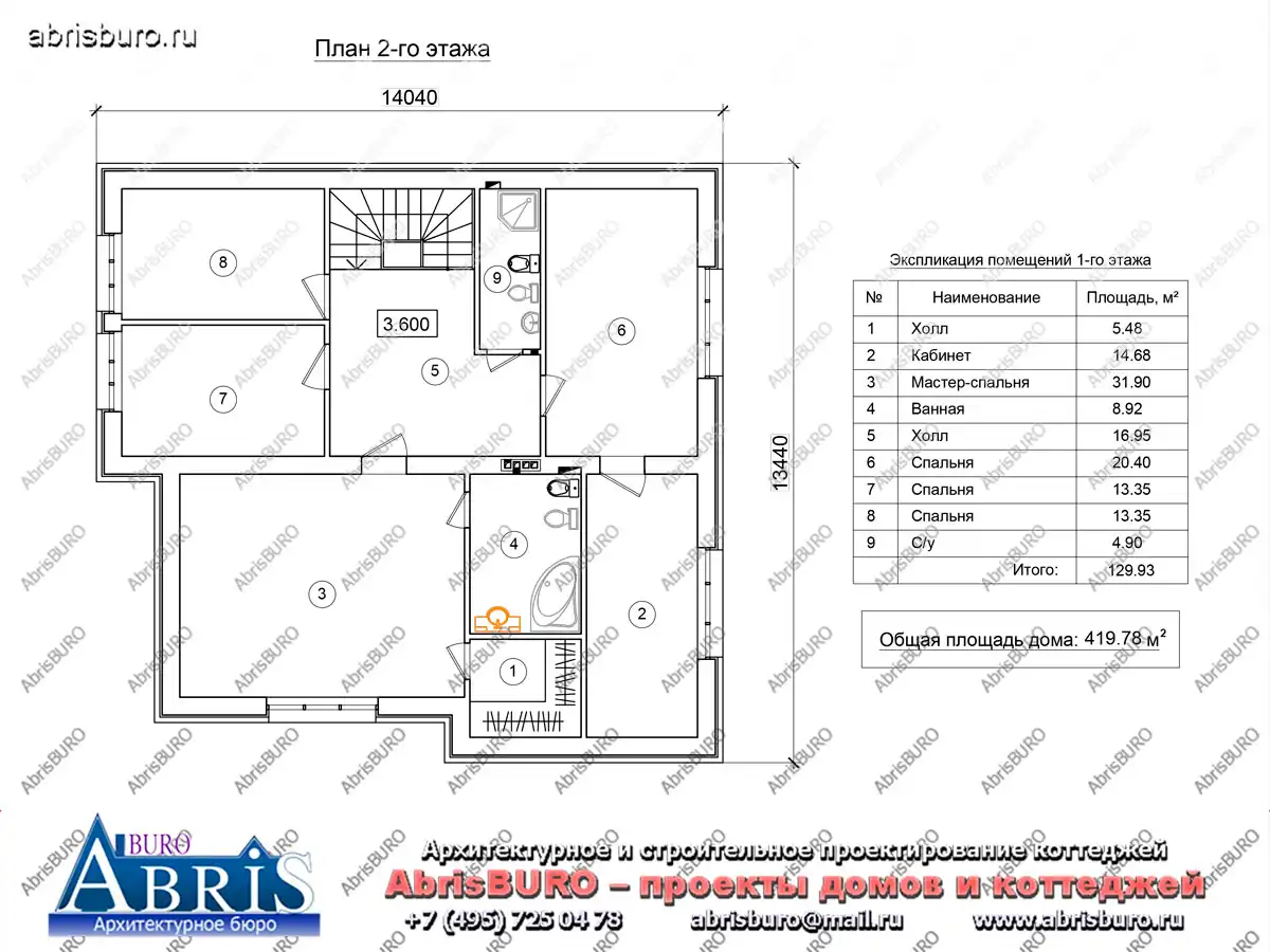 План 2-го этажа коттеджа