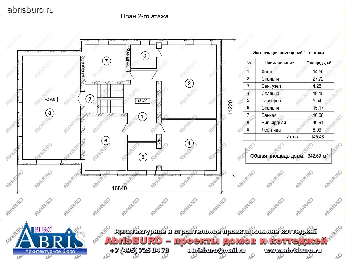 План 2-го этажа коттеджа