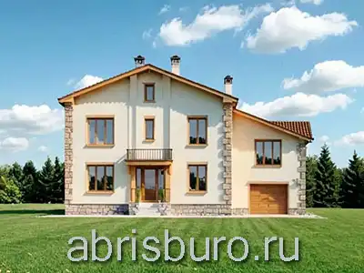 Проект двухэтажного коттеджа K3122-343 с гаражом, верандой, бильярдной и четырьмя спальнями