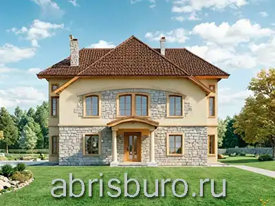 Проект двухэтажного коттеджа K3123-406 с гаражом, крыльцом, террасой и 5 спальнями