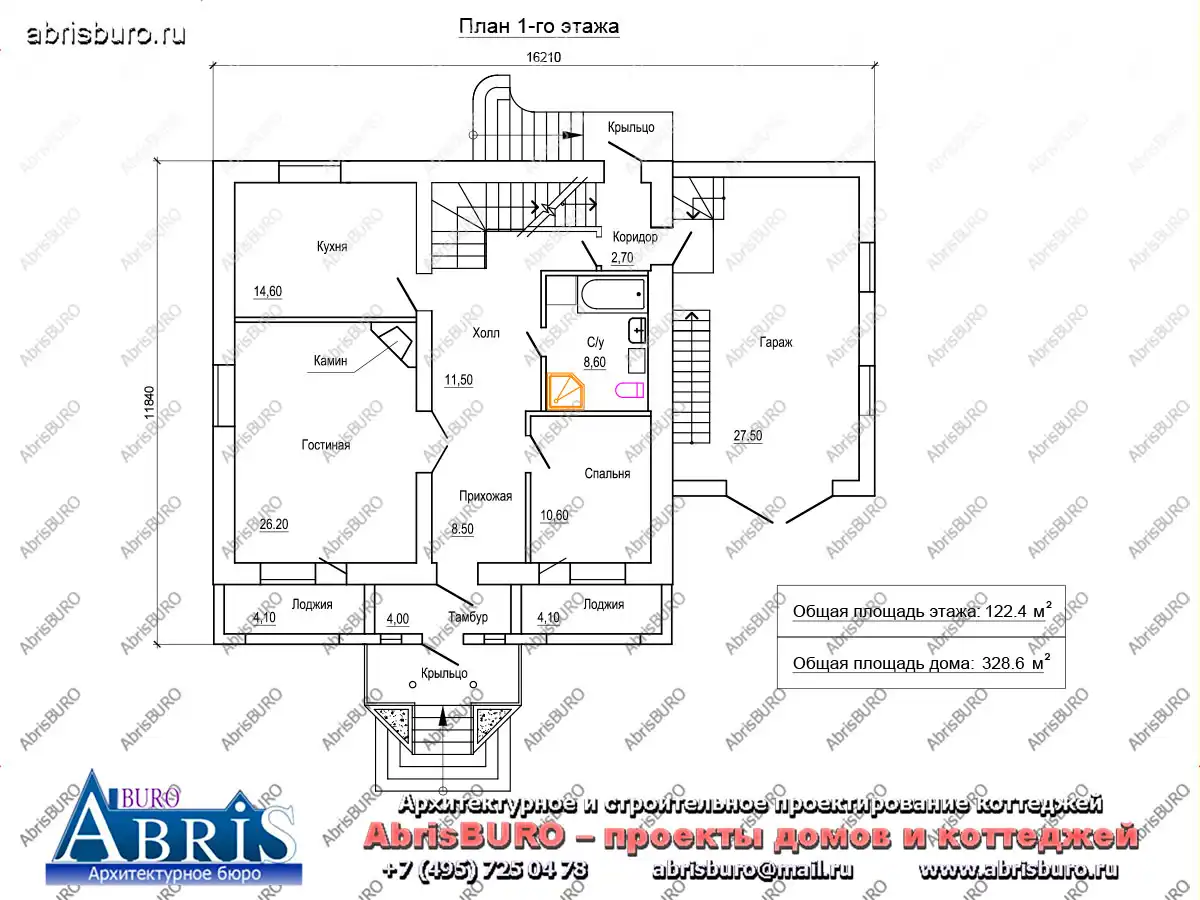 План 1-го этажа коттеджа