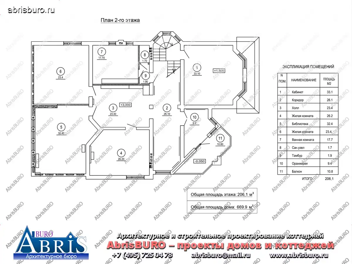 План 2-го этажа коттеджа