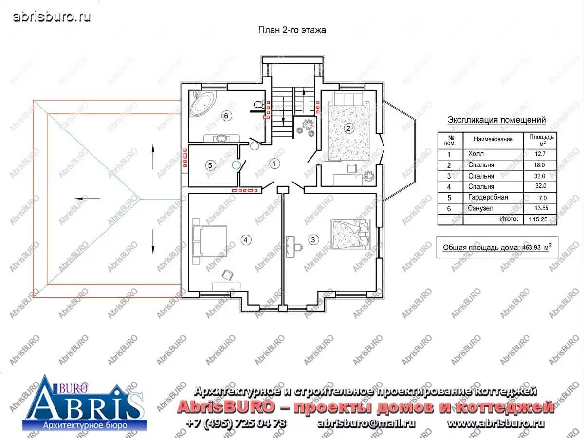 План 2-го этажа коттеджа