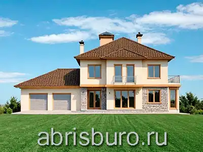 Проект K3128-464 двухэтажного дома с цокольным этажом, солярием, купелью, SPA, бильярдной, гаражом, эркером, балконом, 3 спальнями и кабинетом