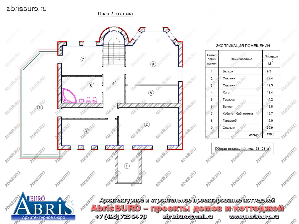 План 2-го этажа коттеджа
