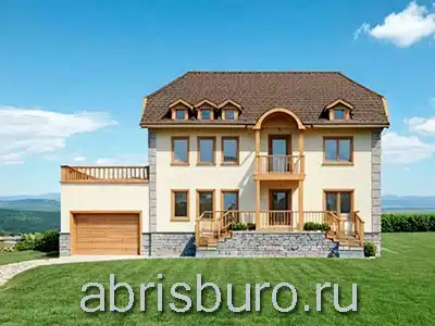 Проект K3129-531 двухэтажного дома с цокольным этажом, комнатой отдыха, винным погребом, зимним садом, гаражом, балконом и террасой