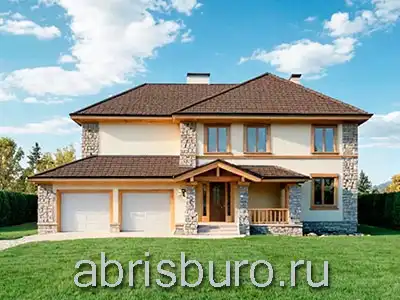 Проект двухэтажного коттеджа K3130-339 с гаражом, террасой, камином, лифтом и 3 спальнями