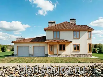 Проект двухэтажного коттеджа K3131-326 с гаражом, эркером, террасой, камином, тренажерным залом, сауной, кабинетом и 4 спальнями