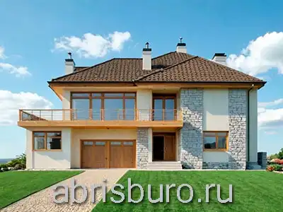 Проект двухэтажного коттеджа K3133-645 с гаражом, свободной планировкой, крыльцами, террасами и лоджиями