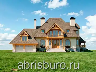 Проект K3134-521 двухэтажного дома с цокольным этажом, гаражом, комнатой отдыхом, сауной, винным погребом, террасой, балконом, 5 спальнями и кабинетом