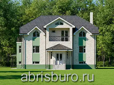 Проект K3136-360 двухэтажного дома с цокольным этажом, комнатой отдыха, сауной, террасой, балконом и лоджией