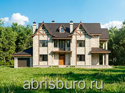 Проект двухэтажного коттеджа K3137-356 с гаражом, двумя балконами, гостевой, кабинетом и 3 спальнями