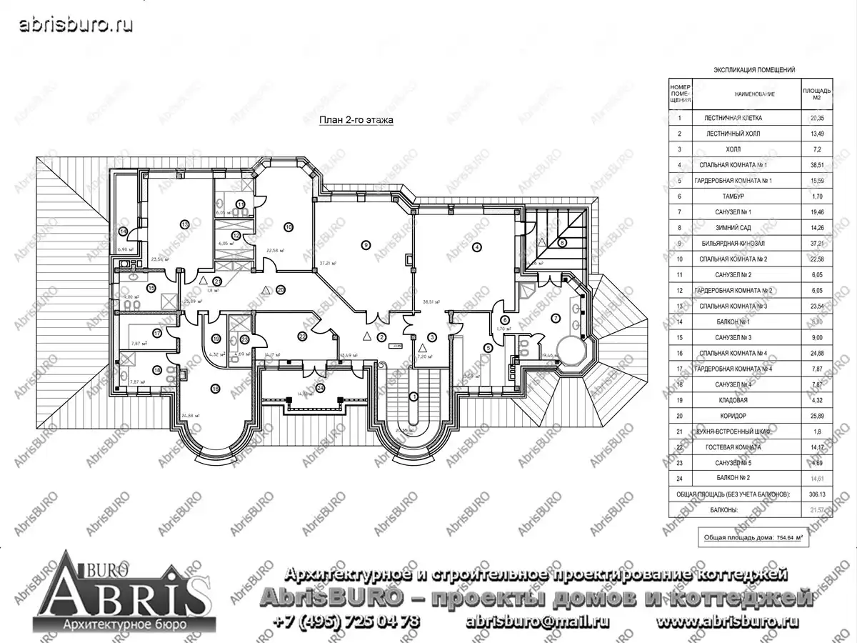 План 2-го этажа коттеджа