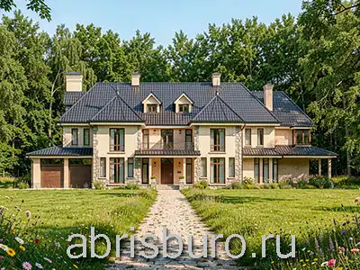 Проект большого двухэтажного коттеджа K3138-754 с гаражом, террасой, бассейном, бильярдной и двумя балконами