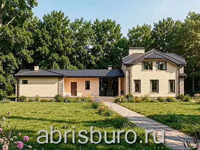 Проект двухэтажного коттеджа K3140-365 с гаражом, игровой, террасой и зоной барбекю