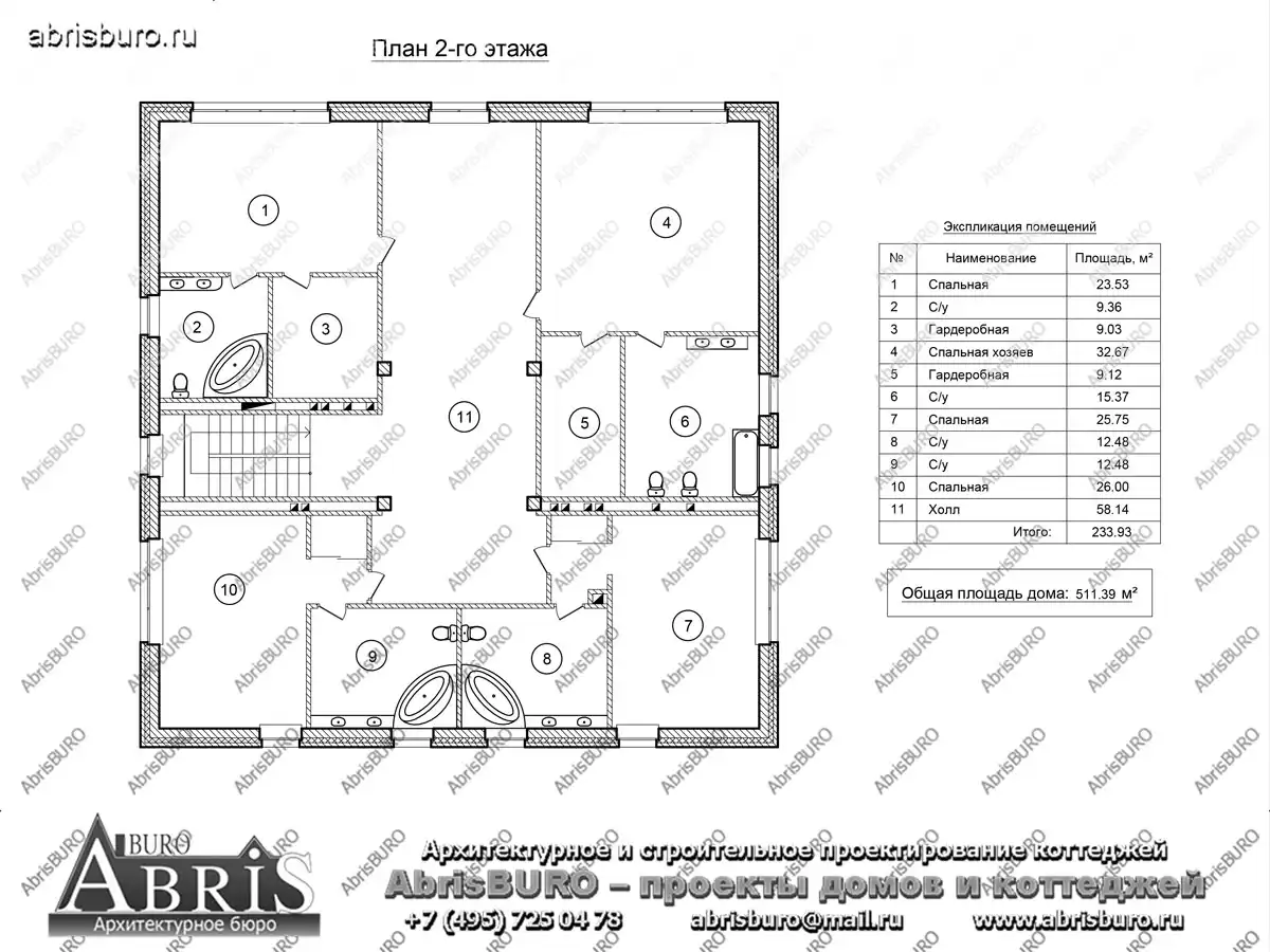 План 2-го этажа коттеджа