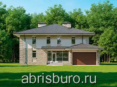 Проект двухэтажного дома K3141-511 с гаражом на две машины, камином и большой объединенной кухней - гостиной - столовой