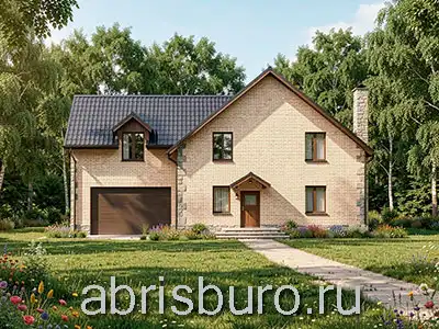 Проект двухэтажного коттеджа K3142-428 с камином, гаражом, парилкой, бассейном, игровой и террасой