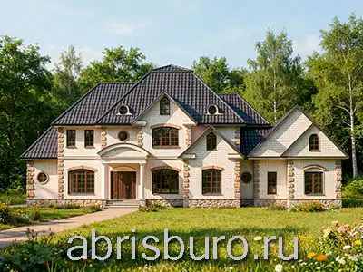 Проект двухэтажного коттеджа K3146-455 с эркером, камином, верандой и гаражом