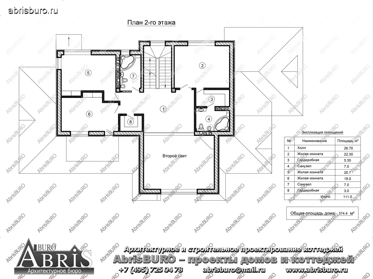 План 2-го этажа коттеджа