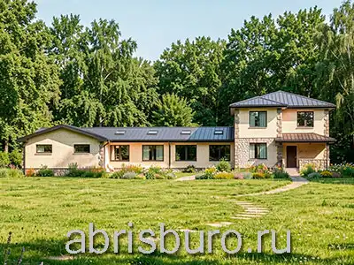 Проект двухэтажного коттеджа K3148-398 с гаражом, бассейном, баней и террасой