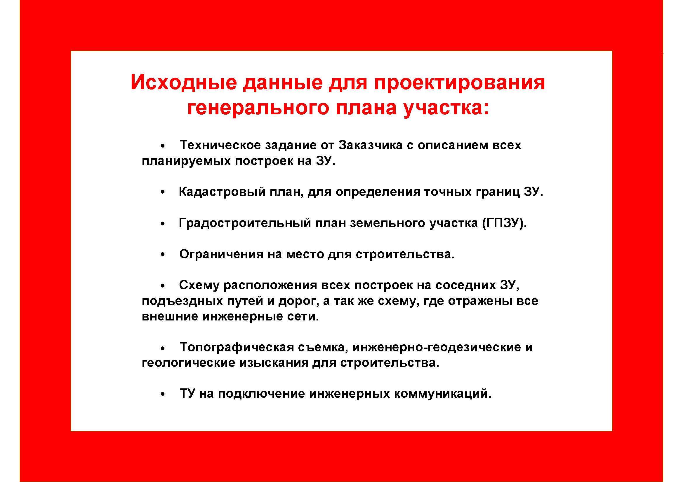 Исходные данные для проектирования плана участка