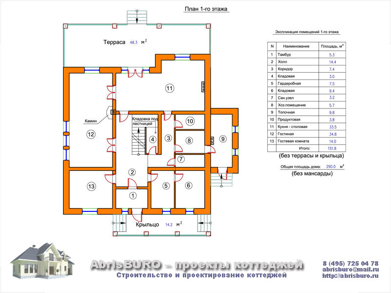 План 1-го этажа коттеджа k256-290