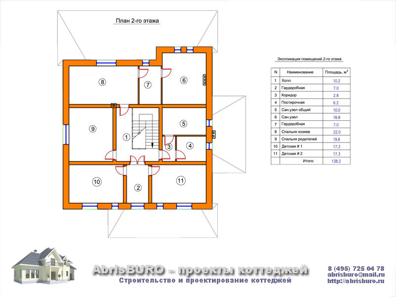 План 2-го этажа коттеджа k256-290