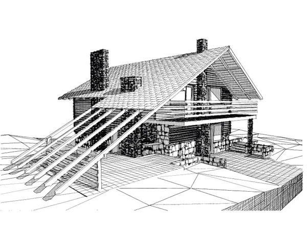 Эскиз коттеджа E-6-009. Проектирование домов.   Сайт: www.abrisburo.ru  Телефон: 8 (495) 725-04-78