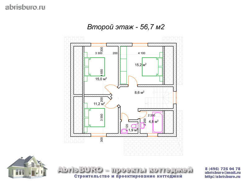 План второго этажа дома общей площадью 129 кв.м.